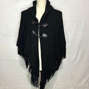 DAVID & YOUNG Women's One Size Black Poncho Shawl Sweater With Fringe